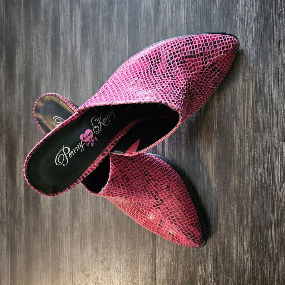 Faux Snake Print Pink Mules